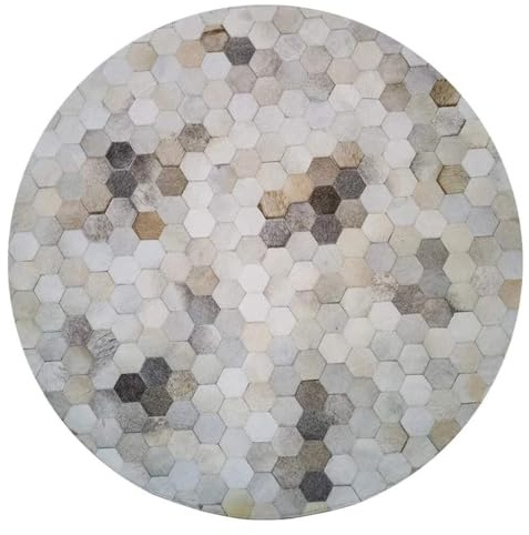 Suixtil Carpet Cowhide Rug Genuine Round Leather Colourfast Soundproofing Living Room Carpet Minimalist Fur Rug Large Handmade Cowhide Rug For Living Room(Diameter-100cm)