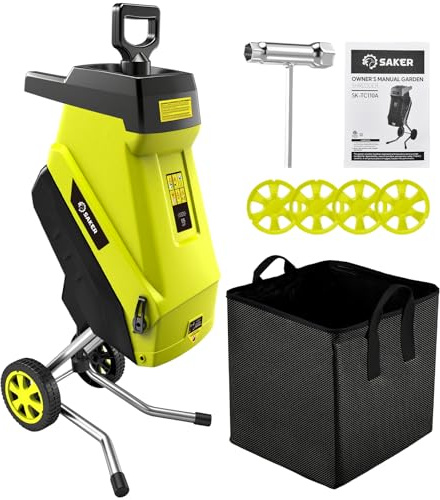 Saker Electric Wood Chipper Shredder 15-Amp Corded 1.8inch Cutting with Collection Bag Double-Sided Blade for Cutting Branches, Clippings, Yard Debris SK-TC110A
