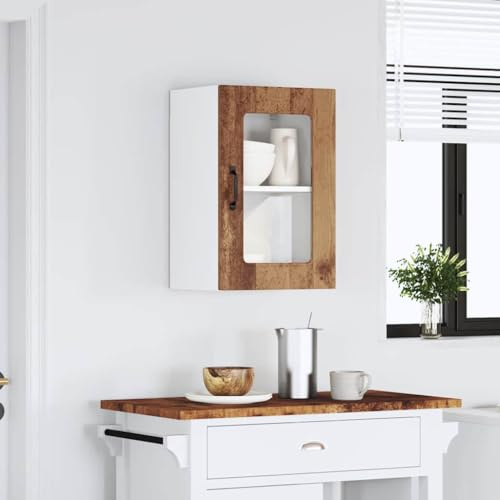 Homvdxl Küchenschrank, 40 x 31 x 60 cm, Hängeschrank mit Glastür, Wandmontage, Medizinschrank für Küche, Wohnzimmer und Flur, Alter Stil