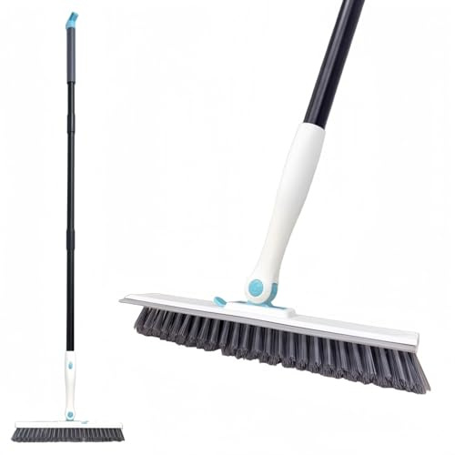 Floor Scrubbing Brush with Squeegee, 2 in 1 Bathroom Tile Cleaning Brush, Shower Scrubber Cleaner Swivel Stiff Bristle, for Cleaning Tile Floors, Corner Gap, Bathroom Wall