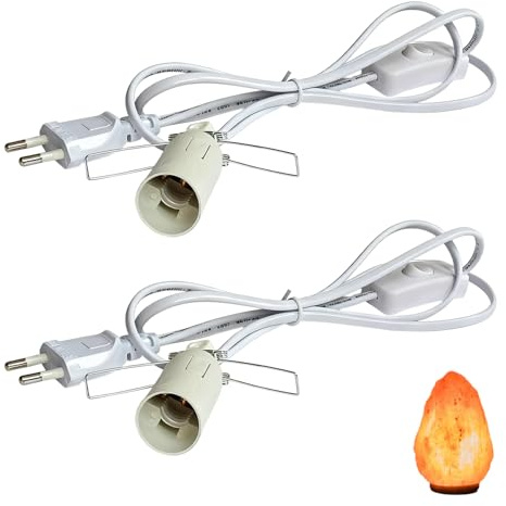 SIGANDG 2 Stück Kabel mit Schalter für Salzlampe Lampenfassung E14 mit 1,8M,Isolierung Salzleuchte Kabel Salz Lampefassung,mit Schalter für Lampenaufhängung,Weiß