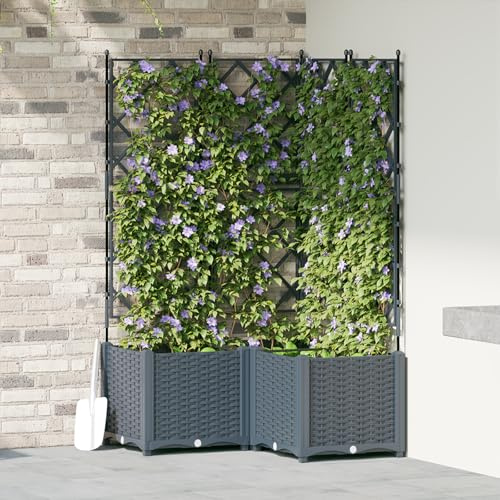 Grand pot de fleurs de jardin, avec treillis, 80 x 80 x 143 cm, pour l'intérieur et l'extérieur, en plastique robuste, design structuré moderne pour plantes grimpantes sur le balcon et le jardin