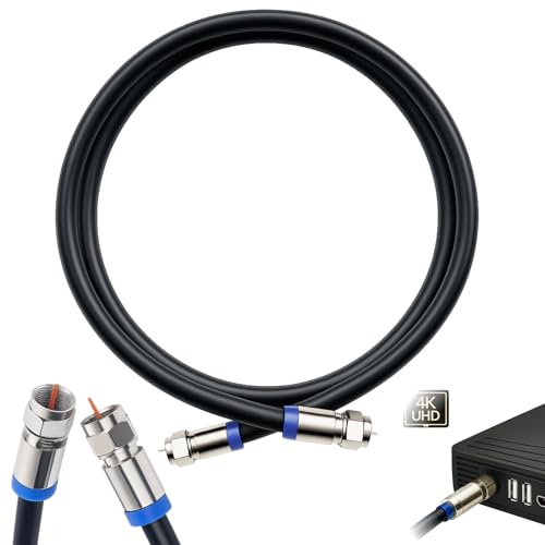 1M RG6 Coaxial Cable Connectors, Black, Waterproof Satellite Cable Extension Lead with F-Type Connectors, 3GHz High-Speed Coax Cable for Digital TV, Cable Box, Set Top Receiver, Antenna Connection