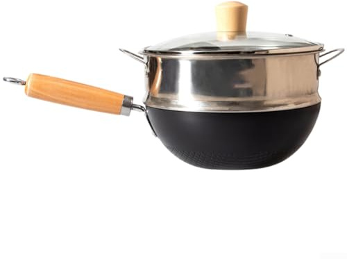 Wok piccolo da 20 cm, non rivestito, realizzato in ferro battuto, per pasti singoli, adatto a induzione, a gas o piano cottura elettrico, per friggere e soffriggere (C-20 cm)