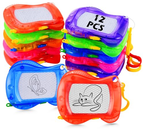 Avernest 12 Stück Mini Zeichenbretter Kinder Zaubertafel mit Schlüsselanhänger, Bunte Maltafeln für Kinder,Kleine Tragbare Tafel