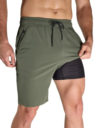 Arcweg Mens Swimming Shorts with Compression Liner Long Swim Shorts Quick Dry Board Shorts Zipper Pockets Board Swimming Trunks Surf