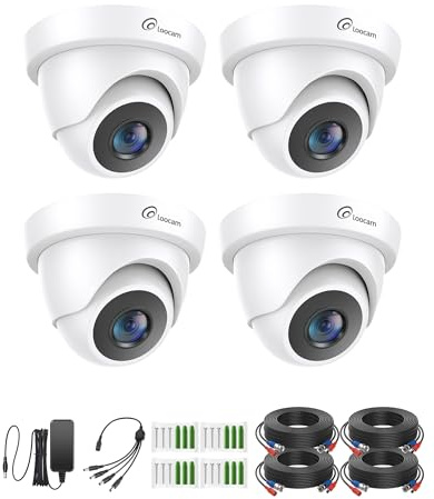 Loocam 4Pack HD 1080P Wired Security Cameras Kit, 80ft IR Night Vision | Indoor Outdoor Home Surveillance CCTV Dome Camera for 2MP/5MP/4K HD-TVI Analog DVR System, IP66 Weatherproof
