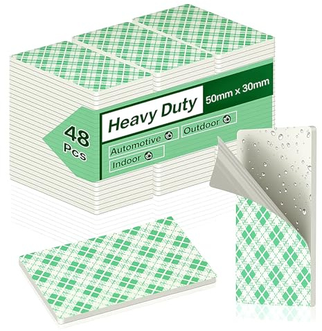 Double Sided Foam Tape Pads, 48Pcs Double Coated Pre-Cut Rectangles Mounting, 2mm Thick Heavy Duty White Polyurethane Foam with High Tack Adhesive for Crafts, Home, Outdoor Signs& Car (50x30mm)