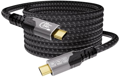 ZIKNYDO Long Cable USB C 5m, USB C 3.2 Gen2x2 20Gbps, Charge Rapide PD 3.1 240W, Vidéo 4K@144Hz/8K@30Hz, Câble USBC USBC Compatible avec Thunderbolt 4, MacBook Pro, iPhone 17, Switch, Moniteur, VR