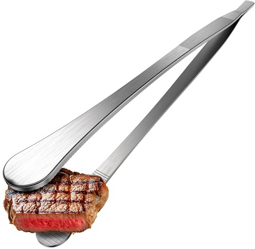 4happy Küchenpinzette - runde Küchenpinzette Edelstahl, Silber | Pinzette Küche 30 cm, Grillpinzette zum Kochen und Braten, Kochpinzette für Küche, Camping, BBQ
