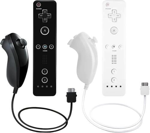 AUFGLO Télécommande et Nunchuck compatibles avec la Wii/Wii U - Comprend un étui en silicone et une dragonne- (Noir+Blanc)