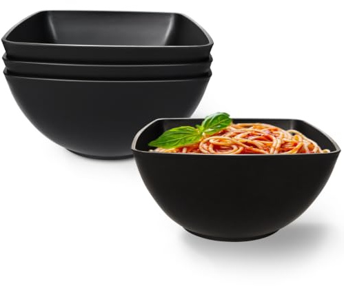 ICEBLUEOR Reusable Plastic Serving Bowls Set of 4, 6 inch BPA Free Unbreakable Salad Bowls Crisp Bowls for Noodle, Snack, Fruit, Party, Camping, Picnic, Microwave and Dishwasher Safe