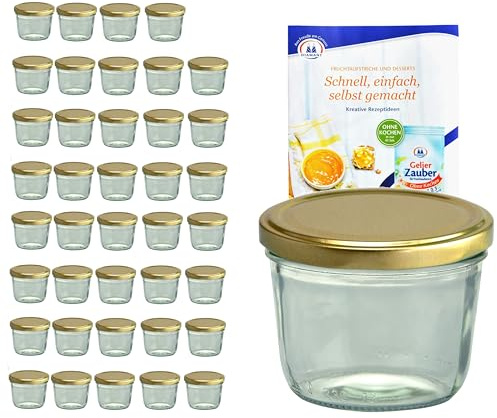 MamboCat 40er Set Sturzgläser 230 ml mit goldenem Deckel to 82 inkl. Diamant Gelierzauber Rezeptheft Marmeladengläser Einmachgläser Einweckgläser
