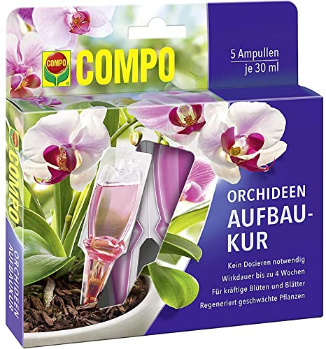 COMPO Orchideen-Aufbaukur – 4 Wochen Langzeitwirkung - für alle Orchideenarten - erste Hilfe bei Nährstoffmangel - 5 Ampullen je 30 ml, Orchideendünger