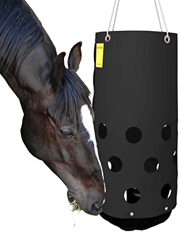 HeuToy - (aufgebaut Futtersack, Heutasche, Heunetz, Staub- und Fressbremse, gesundes Füttern, Tonne für Heu in Schwarz