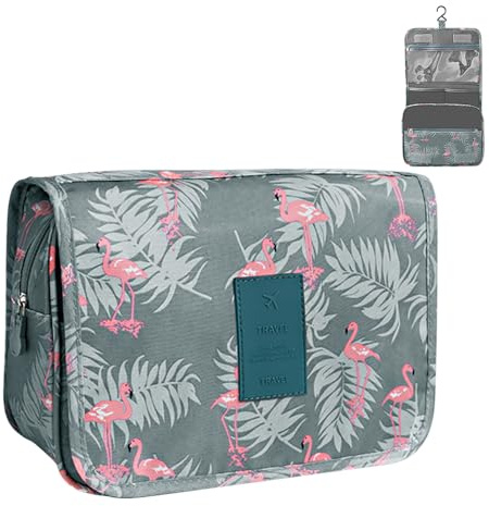 Trousse de Toilette, Pliable Grande Trousse de Toilette Voyage pour Hommes et Femmes, Multifonction Imperméable Sac Cosmétique pour Voyage, Affaires, Fitness, Camping en Plein air (Gris)