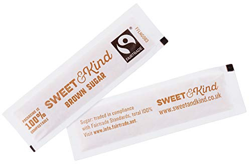 Sweet and Kind Brown Sugar Sachets - 1000 Pack - Fairtrade Sticks for Coffee, Tea, and Hot Drinks - Granulated, 100% Compostable Premium Individual Packaging