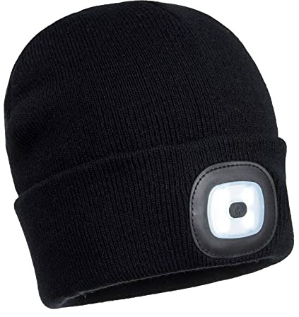 Portwest Beanie mit wiederaufladbaren LED - Leuchten vorn und hinten, Größe: Einheitsgröße, Farbe: Schwarz, B028BKR