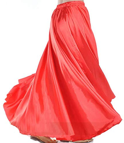 Wuchieal Bauchtanz Satin Rock Professionelle Tänzer Glänzender Full Round Swing Dance Skirt (Rot, One Size)