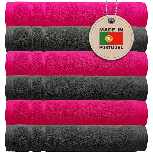 Lashuma London Toallas de Invitados 30x30 cm, Juego de 6 Toallas, 3 Piezas Toalla de Cara Rojo y 3 Piezas Antracita