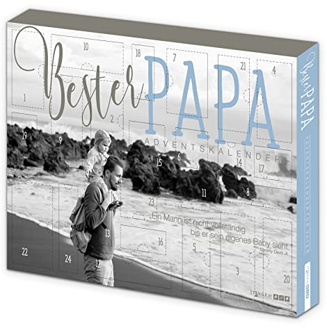 itenga Adventskalender Bester Papa für Männer modernes Design grau blau Strand gefüllt mit 24 Überraschungen für den Mann
