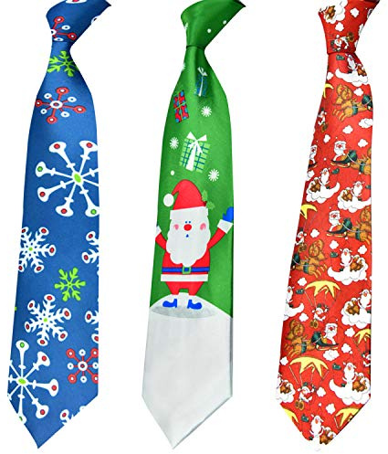 HOWAF 3 Pezzi Natale Cravatto da Uomo, Motivo di Cravatte Natalizio, Fiocco di Neve Pupazzo di Neve Babbo Natale Cravatta Set Uomo per Costume Festa di Natale Decorazione