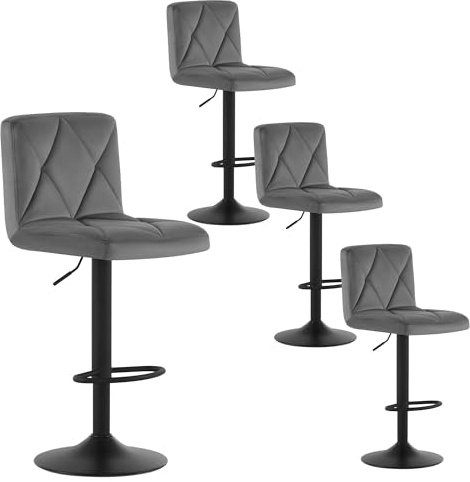 Lestarain 4 Stücke Barhocker,360°Drehbar Hocker Barstuhl Mit Rückenlehne Höhenverstellbar Tresenhocker Küchenhocker Gepolsterte Sitzfläche Aus Samt Bistrohocker Dunkelgrau