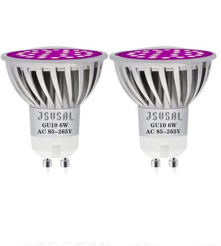 JSVSAL Plant Grow Light Bulb,6W Full Spectrum Grow Lamp,Purple Light,MR16 GU10 AC85-265V 60W Equivalent LED Grow Light Bulb for DIY Horticulture,Hydroponics,Greenhouse,Garden,Grow Healthier,2-Pack