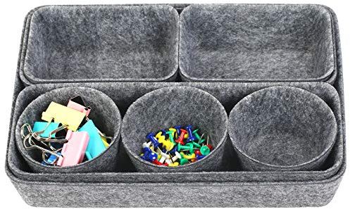 BIGKASI 8 PCS Filz Schubladen Organizer Filz-Aufbewahrungsboxen Filzkorb Büroboxen Set 4 Spezifikationen Aufbewahrungskorb aus Filz mit Clip und Reißzwecke für Schreibtisch, Büro, Bad, Küche (Grau)