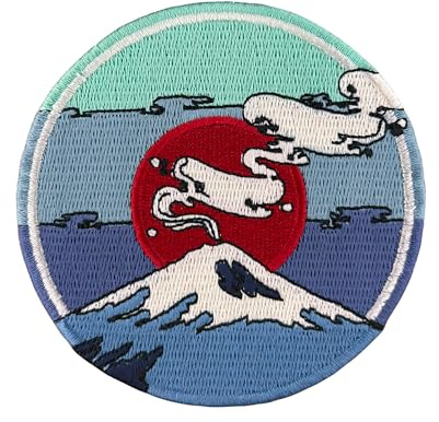 Urbanski Patch Mt. Fuji japanischer Vulkan mit roter Sonne zum Aufbügeln 9 x 9 cm | Aufnäher Applikation Bügelbild