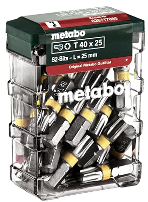 metabo Bit-Box T40, 25-teilig, S2-Stahl Bits für Schraubarbeiten, 25 mm | Robuste Box mit Gürtelclip, farbcodierte Torx-Bits aus Chrom-Vanadium, ideal für Profis und Heimwerker, 25 x T40 Bits