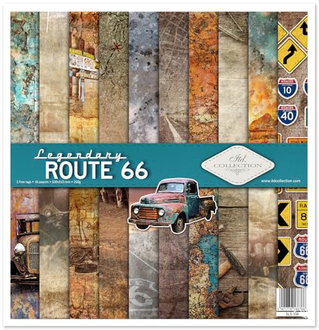 ITD Collection - Scrapbook Papier - Scrapbooking Set - Motivpapier zum Basteln - Dekorpapier 12x12 inches - 310 x 310 mm - 10 Blatt + 1 – Route 66 - SLS-038