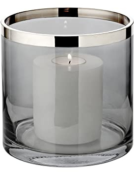 EDZARD Windlicht Zeus (H 15 cm, Ø 15 cm), Dunkles Kristall mit Platinrand | Rauchglas nimmt der Flamme die Härte, das Licht blendet nicht · von Hand geblasen, jedes Stück ein Unikat