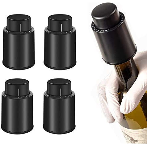 CVOZO Tapón de vino al vacío, tapón para botellas de vino, 4 unidades, accesorios de vino, tapón de vino con indicador de fecha, para amantes del vino