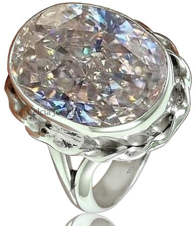 Ovaler Ring aus echtem Edelstein mit weißem Kubikzirkon, massiver 925er Sterlingsilber-Damenring, Statement-Ring, einzigartiger April-Geburtsstein-Geschenkring für sie (Zirkonia, Größe 8,25)