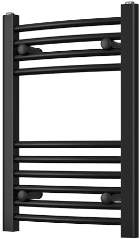 Scaldasalviette curvo nero – per bagni di lusso – efficiente scaldasalviette e rastrelliera portaoggetti – Radiatore da bagno con elegante portasciugamani – facile installazione – altezza 600 mm x
