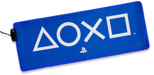 PlayStation Leuchtende Tischmatte - Offiziell lizenziert, Tastatur- & Mausmatte für das Büro, Leuchtendes großes Mauspad für Gaming-Setup