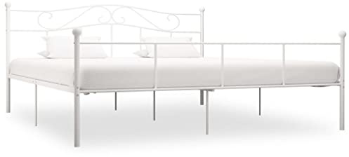 puraday Bettgestell Bett 208x187,5x95 cm mit Lattenroste Gästebett Bed Jugendbett Metallbett Doppelbett Bettrahmen Metallbettrahmen Familienbett Betten Tagesbett Bed Frame Weiß Metall