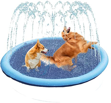 Hundepool, 100/150/170cm Planschbecken für Große und Kleine Hunde, Faltbarer Anti-Rutsch Splash Sprinkler Pad, Hund Faltbarer Splash Pad für Sommer, Garten, DraußEn (150cm)