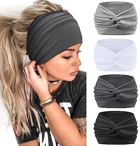Kavya Haarband Stirnband Damen Extra Breit Haarbänder 4 Pcs 7'' Headband Elastische Haarreifen Yoga Sport Haarschmuck Damen