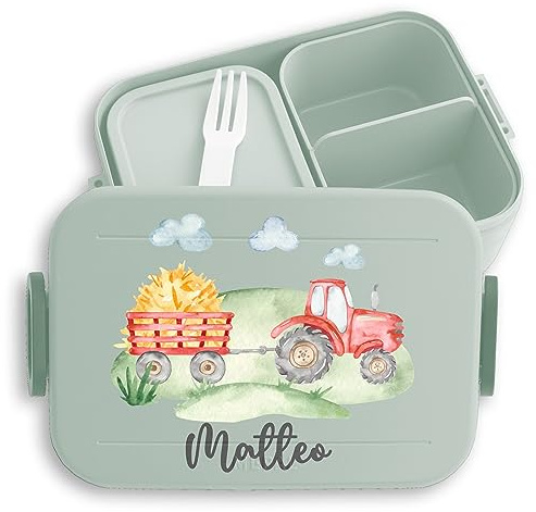 Kinder Bento Box Midi Lunchbox für Mepal Bentobox - Traktor Trecker Bulldog Schlepper Landwirtschaft - 900 ml - Sage Grün - kindergarten geschenke personalisierte brotdose traktorfans bauernhof
