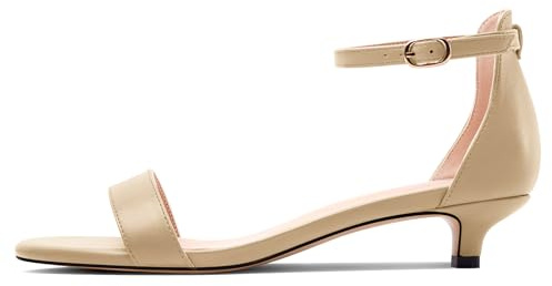 HEUIVZAR Femmes Kitten Talon Heel Ouvert Rond Bout Lanières Cheville Sandales Dress Boucle Bureau Danse Été Chaussures 3 CM Heels Or 38 EU