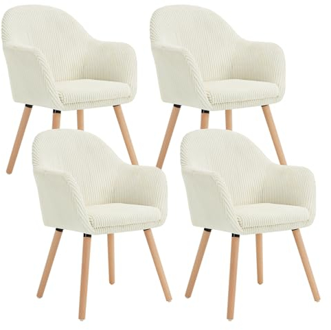 WOLTU Esszimmerstühle 4er Set, Stuhl Esszimmer Esstisch, Küchenstuhl Armlehnstuhl Polsterstuhl, Sessel Wohnzimmer Modern, mit Armlehnen, aus Cord, Massivholzbeine, Beige, EZS26cm-4