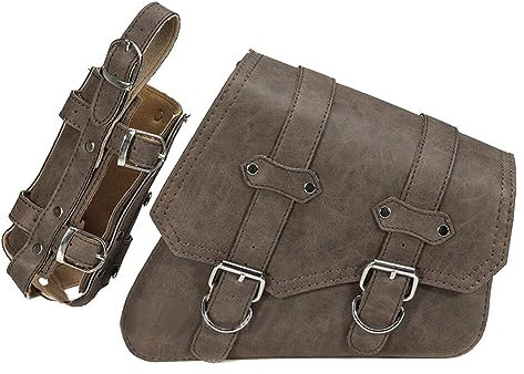 ihreesy Universal Motorrad Vintage Satteltaschen aus PU Leder, Wasserdichte Dreieckige Seitenwerkzeugtaschen Gepäck Schwingentasche Aufbewahrungstasche, Braun Links