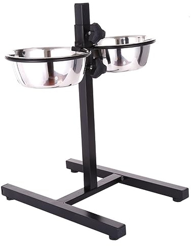 Housoutil Distributeur De Nourriture Et Bols d'eau pour Chiens en Acier Inoxydable Réglable, Gamelle Surélevée 24cm 4 Pieds Stable, pour Alimentation Domestique d'animaux De Compagnie
