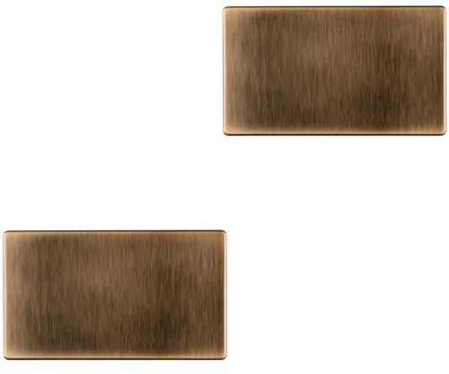 2 Pack Double SCREWLESS Antique Brass Blanking Plate Round Edged Wall Hole Cover - Wiring Outlet Cable Tidy