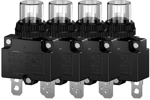 CLDIY Interruttore di alimentazione da 9 A con protezione termica da sovraccarico 88 Series Manual Push Button Reset con morsetti a collegamento rapido e cappuccio impermeabile 32 VDC o 125 / 250 VAC,