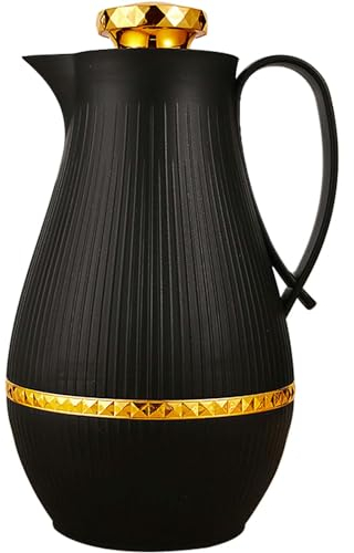 rnuie Insulated Thermal Coffee Carafe, 33 oz, Luxury Arabic-Style Insulated Thermos Flask，Coffee Tea Pot ，with Spout and Glass Liner for Hot Cold Water，Housewarming Gift (Black)