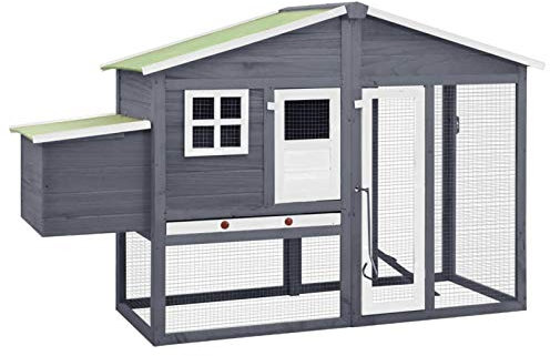 CIADAZ Hühnerstall mit Nistkasten, Grau und Weiß, massives Tannenholz, Käfig für Hunde, Hundekäfig, Haus