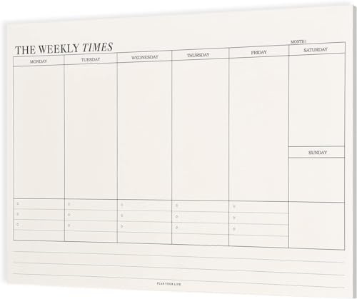 Volumoon Bloc de 60 feuilles de planificateur hebdomadaire - 24,5 x 17,5 cm - Vue d'ensemble hebdomadaire - Planificateur hebdomadaire - Pour l'école, le bureau, la maison